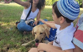 Child petting dog